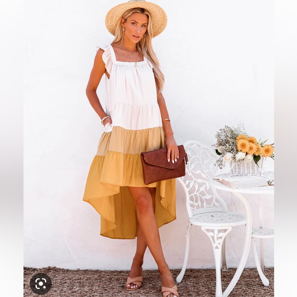 Vici High-Low Tiered Sundress in White and Mustard